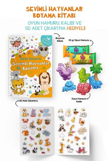 SEVİMLİ HAYVANLAR BOYAMA KİTABI OYUN HAMURU OYUNCA