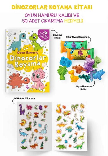 DİNOZORLAR BOYAMA KİTABI OYUN HAMURU OYUNCAK VE