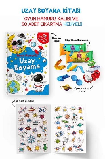 UZAY BOYAMA KİTABI OYUN HAMURU OYUNCAK VE ÇIKARTMA