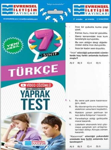 7.SINIF YENİ NESİL  TÜRKÇE YAPRAK TEST