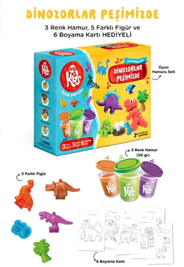 DİNOZORLAR PEŞİMİZDE OYUN HAMURU SETİ 14 PARÇA