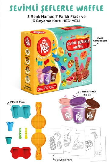 SEVİMLİ ŞEFLERLE WAFFLE OYUN HAMURU SETİ 16 PARÇA 